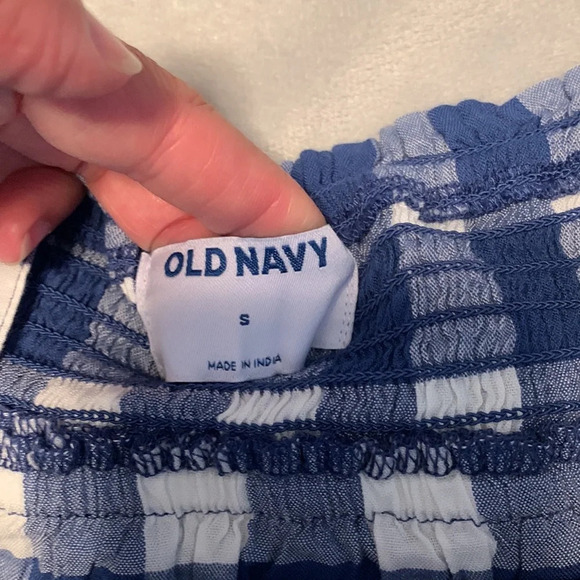Old navy size small blue check gingham sleeveless blouse button picnic smocked - Picture 2 of 7